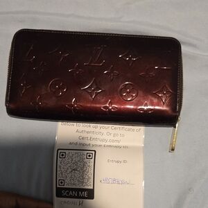 Louis Vuitton Burgundy Embossed Monogram Vernis patent Wallet With COA